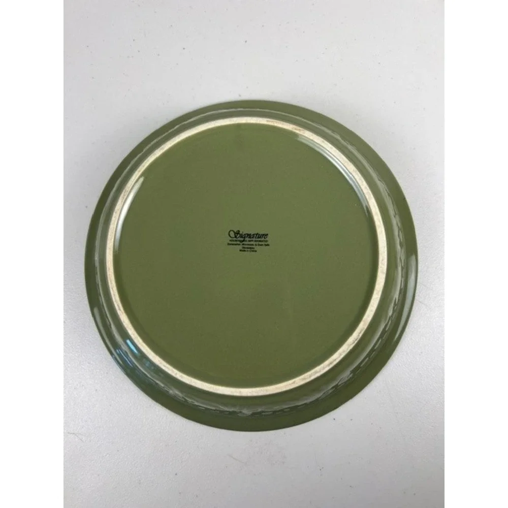 Signature Housewares Olive Green Stoneware Pie Dish 9.5 Inch Embossed Lattice